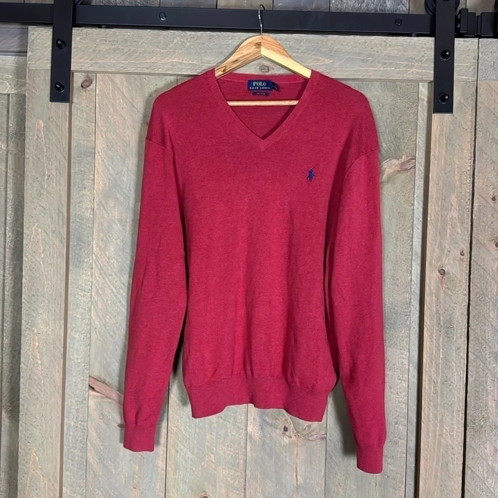 Polo by Ralph Lauren red Pima cotton v-neck sweater Size Large